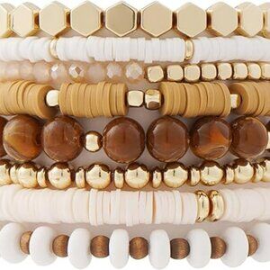 Boho Bracelet Bohemian Stackable Gold Plated Beaded Surfer Clay Bead Stretch